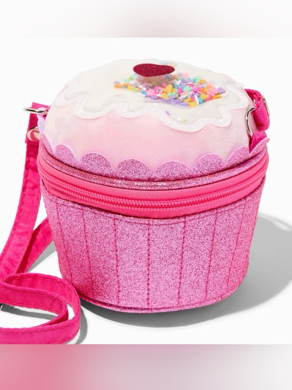 Claire's Pink Glitter Cupcake Crossbody Bag